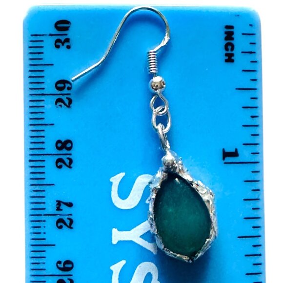 Green Aventurine Teardrop Earrings With Artisan Silver Blend  Bezels & 925 Hooks - Picture 11 of 16